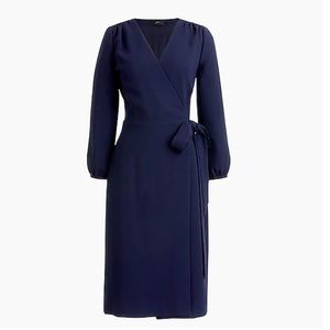 J.Crew Long Sleeve Navy Wrap Dress in 365 Crepe